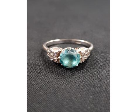 ANTIQUE 18 CARAT WHITE GOLD, BLUE TOPAZ AND DIAMOND RING