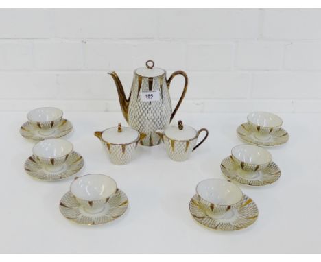 A Bareuther porcelain coffee set comprising six cups, six saucers, coffee pot, cream jug and sugar bowl