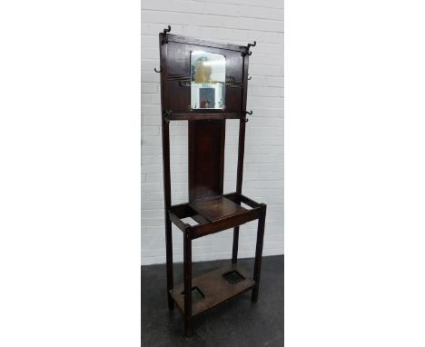 An Art Deco oak hall stand, 176 x 60cm