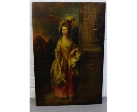 A full length portrait of a lady in an 18th century costume,  oil-on-canvas,  apparently unsigned, on stretcher but unframed,
