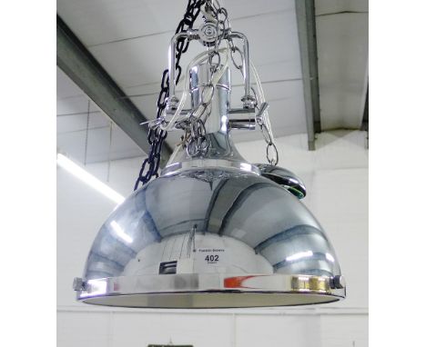 A contemporary chromed metal ceiling light 