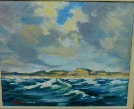George Hutchison 'Seascape' Oil-on-board, signed in a gilt wood frame, 59 x 50cm 
