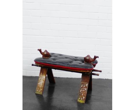 A hardwood and inlaid 'Camel' stool, 46 x 78cm