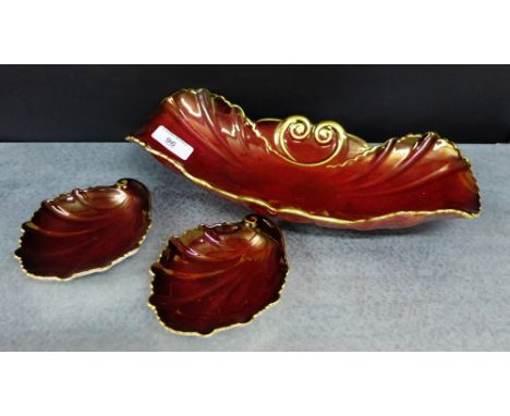 A Carlton ware Rouge Royale oval dish and two Carlton ware shell dishes, (3) 