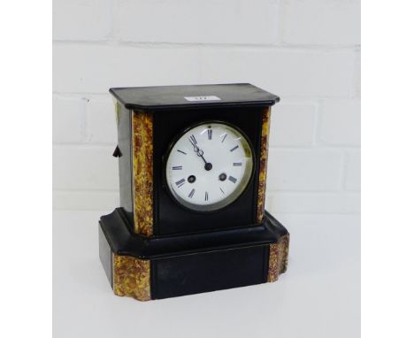 A black slate mantle clock, 22cm high