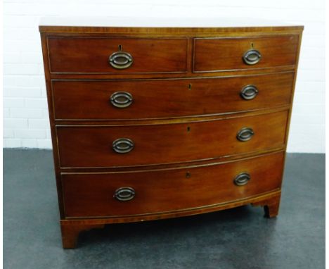 A mahogany bow front chest with two short drawers and  three graduating long drawers, on bracket feet, 94 x 108cm