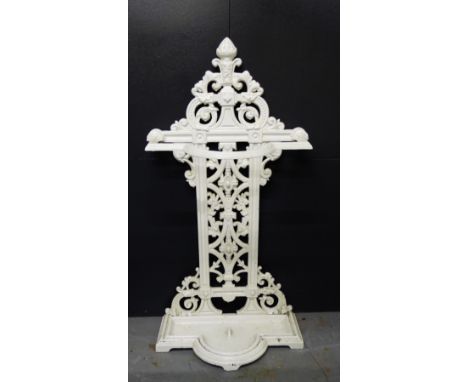 A Victorian Carron Works of Falkirk white painted cast iron stick stand, with registration diamond 76 x 38cm