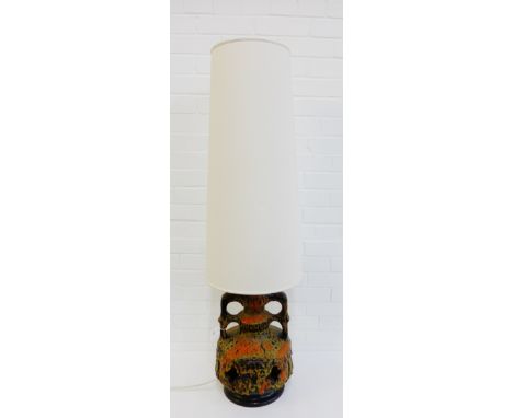 A retro West German lava glazed table lamp base and shade, height overall 120cm