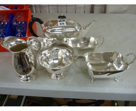 Good three piece electroplate tea service in hexagonal form and other electroplate items