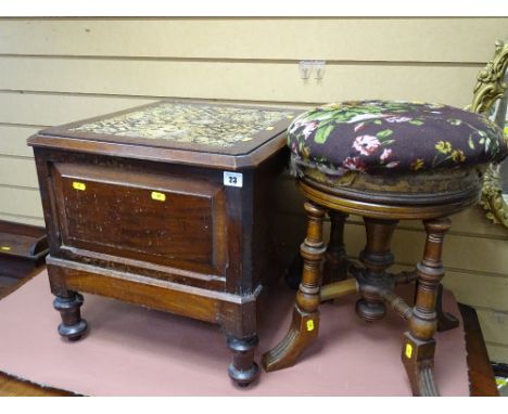 Vintage mahogany square commode and a vintage piano stool (wormy)