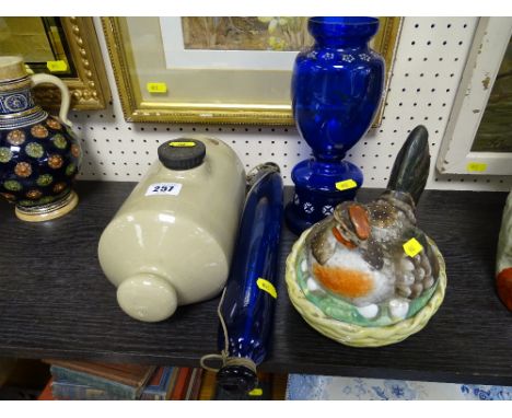 Staffs hen on nest, glass rolling pin etc