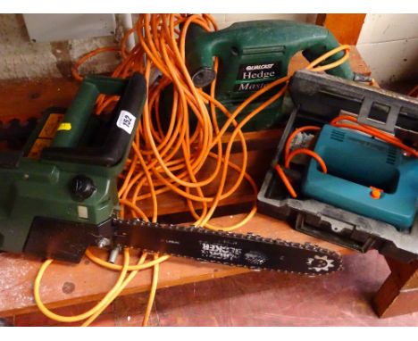 Qualcast Hedgemaster 380, Black &amp; Decker GK310 chainsaw and a cased Black &amp; Decker electric jigsaw E/T