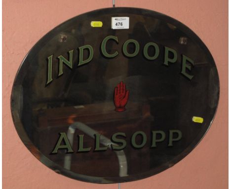 Ind Coope Allsopp oval bevelled, frameless, advertising mirror.