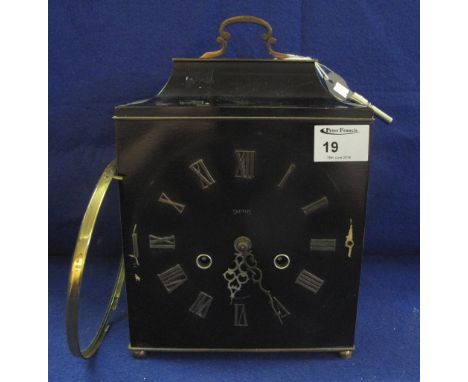 Smith's two train ebonised wooden bracket style mantel clock with brass Roman numerals.  Glass detached.