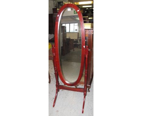 Modern mahogany finish cheval type mirror.
