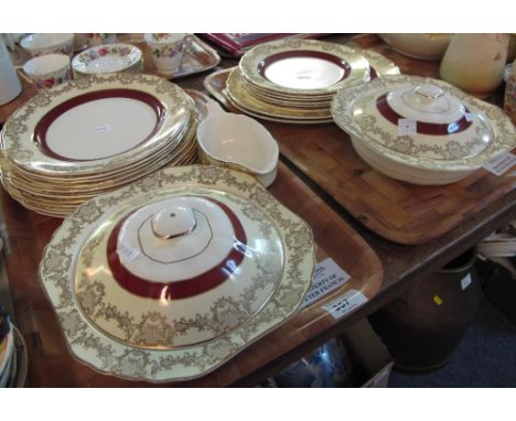 Two trays of 'Midwinter' Staffordshire gilt foliate dinnerware items to include: various plates; tureens and sauce boat. (2)