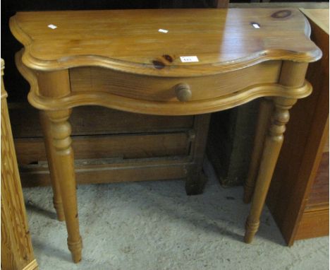 Modern pine serpentine single drawer console table on baluster turned legs. CONDITION REPORT: Width 84cm, depth 34cm