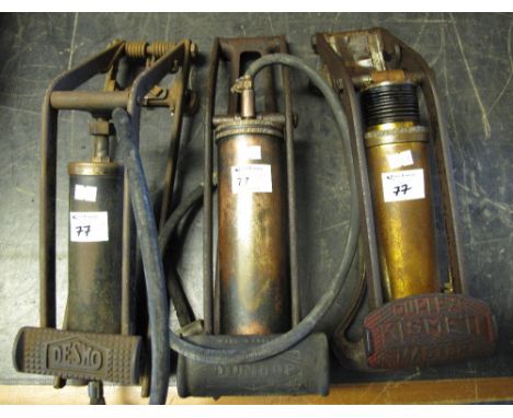 Three vintage motor vehicle foot pumps, Dunlop, Duplex Kismet Master and Desko.  (3)