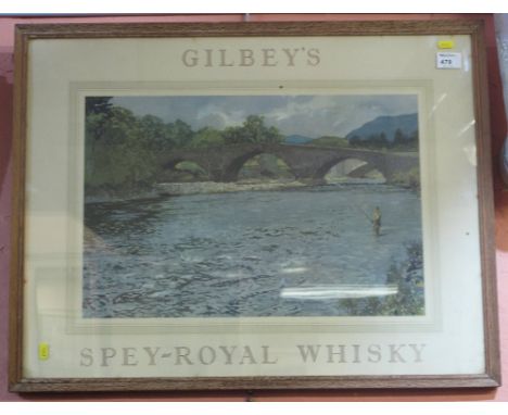 After Norman Wilkinson, 'Bridge of Awe', coloured advertising print for Gilby's Spey-Royal whisky.  Framed and glazed.