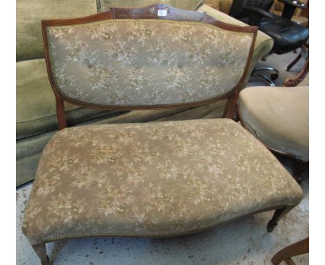 Edwardian rosewood inlaid, button back, foliate upholstered two seater parlour sofa.