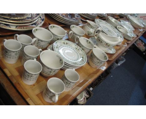 Five trays of Royal Doulton fine china 'Provencal' tea, coffee and dinnerware items to include: coffee cans; teacups and sauc