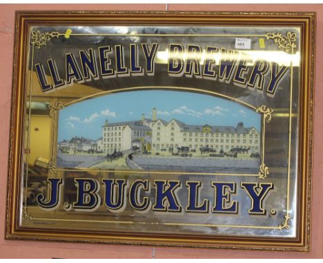Llanelly Brewery, J. Buckley printed advertising mirror, by Ensor and Co., Bristol. Gilt frame. CONDITION REPORT: Some minor 