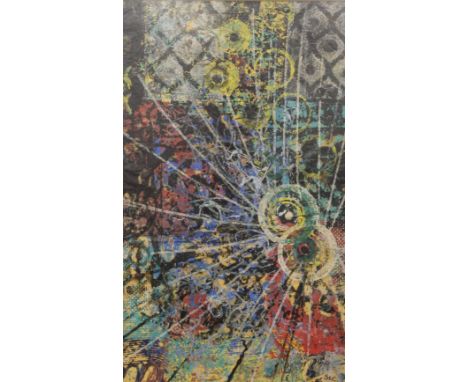 SHIRLEY COUGHLAN, Outward Movement, block print, signed with initials S.L.C, framed and glazed. 23 x 38 cm.