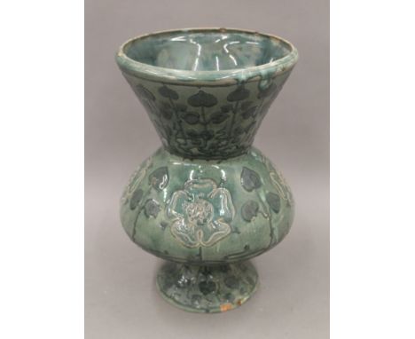 A large Della Robbia pottery vase. 32 cm high.