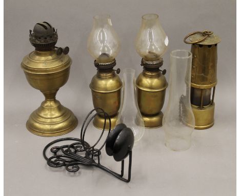A brass miner's lamp, oil lamp, etc.