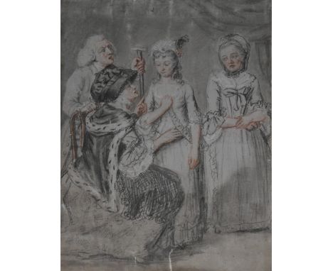 Richard Earlom (1743-1822) A young girl being admonished by the rest of her family pencil, black, red and white chalks, grey 