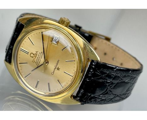 Herrenarmbanduhr OMEGA Constellation. Chronometer. Automatik. Schweiz. Vintage.Circa 34 mm im Durchmesser ohne Krone. Goldfar