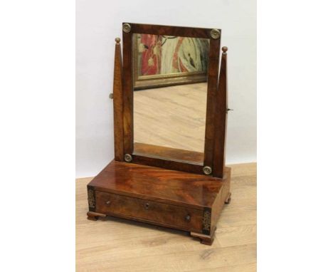 Early 19th century Continental mahogany toilet mirror with rectangular plate supported by tapering columns and plateau base c