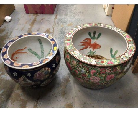 Two Chinese ceramic jardinieres, two Oriental lacquered boxes, carved soapstone ornament and vintage coralCondition report: S