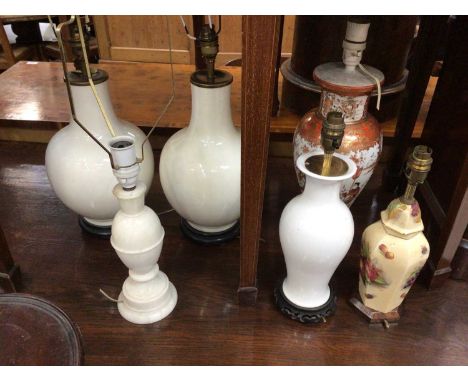 Collection of table lamps, including a Japanese Kutani lamp, other ceramic and marble examples (6)