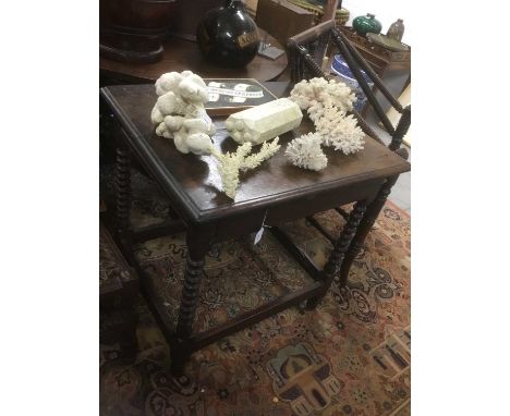 Late 17th century oak and fruitwood side table with frieze drawer, on bobbin turned supports joined by stretchers, 70cm wide 