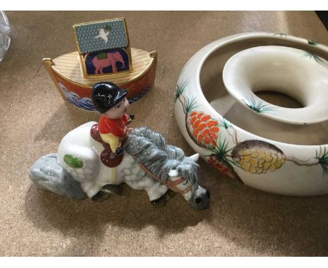 Beswick Norman Thelwell "Kick-Start" figure, Royal Crown Derby Noah's Ark and a Clarice Cliff posy vase (3)Condition report: 