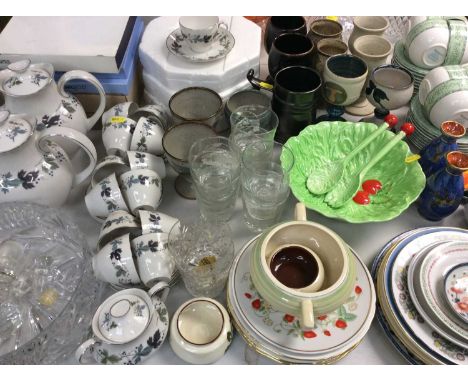 Group of mixed ceramics and glass to include Carltonware lettuce and tomato pattern bowl with salad servers, Royal Doulton Bu