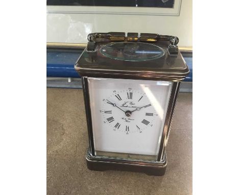 French brass carriage clock with white enamel dial, 'L'Epee Fondée en 1839, Saint Suzanne, France'Condition report: Not worki