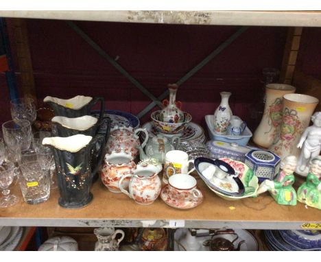 Group ceramics including Carltonware leaf dish, tea ware, vases ornaments and glassware