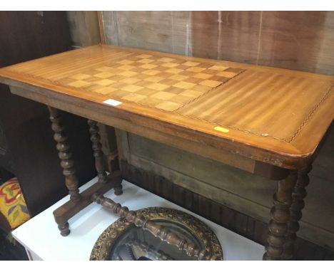 Victorian inlaid walnut games table on bobbin legs and chinoiserie stool (2)