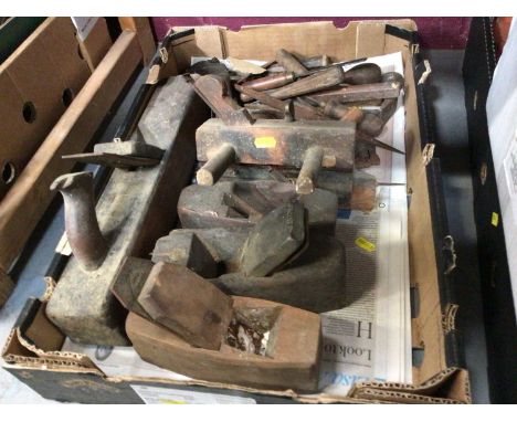 Group of old wood planes and vintage hand tools