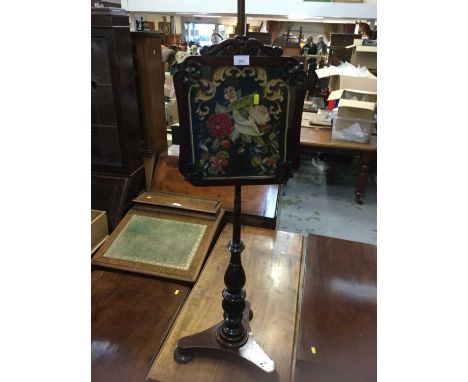 Victorian mahogany pole screen with tapestry panel, together with a mahogany occasional table, pole screen 138cm in height (2