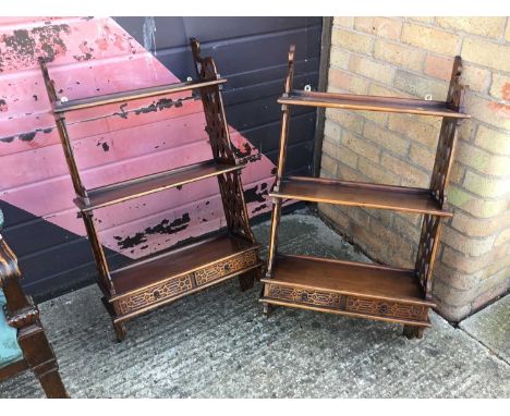 Pair Georgian -style mahogany hanging wall shelves together with a hardwood carved and pierced wall mirror Condition report: 