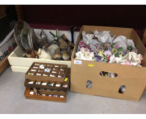 Collection of ceramic flower ornaments, animal ornaments and thimbles