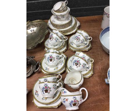 1920s Aynsley porcelain teaware with basket and floral decorationCondition report: 1 plate has a large chip5 cups are cracked