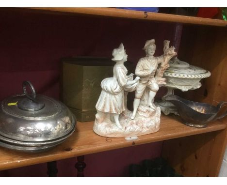Two silver plated tureens with covers, Royal Worcester Studio bone china rose, Parion ware and other china