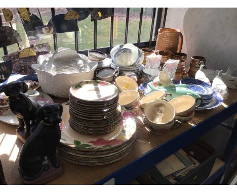 Sundry ceramics, including blu and white transfer ware, dog ornaments, etcCondition report: Franciscan Dinnerware ‘Desert Ros