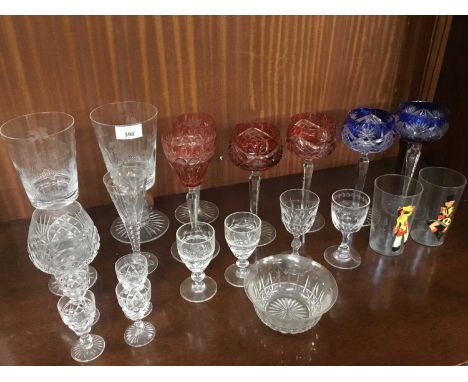 Assorted glassware, including Bohemian hock glasses, a pair of Silver Jubilee goblets, and other 19th and 20th century pieces