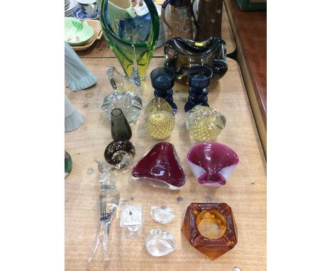 Group art glass and coloured glassware including paperweights signed FM Ronneby, SwedenCondition report: Two swans are not Sw