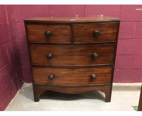 19th century mahogany bow front chest of two short and two long drawers on bracket feet 94cm wide, 97 cm high, 51 cm deep 